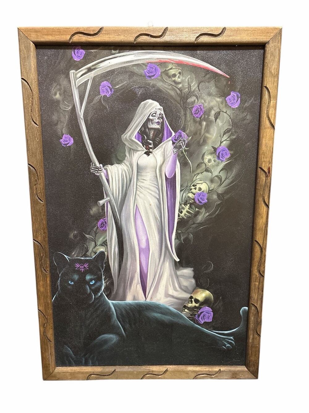 Santa Muerte Grim Reaper Framed Wall Art Gothic Skull Black Panther 36x24